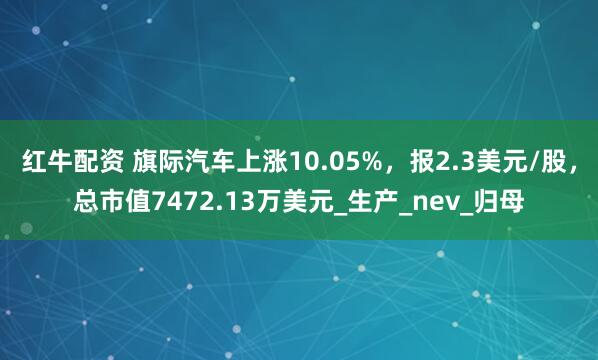 红牛配资 旗际汽车上涨10.05%，报2.3美元/股，总市值7472.13万美元_生产_nev_归母