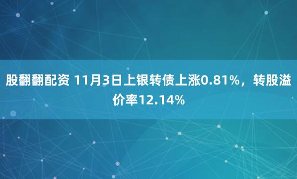 股翻翻配资 11月3日上银转债上涨0.81%，转股溢价率12.14%
